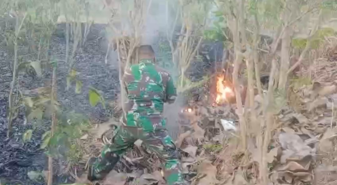 Koramil Tanggunggunung Gerak Cepat Padamkan Kebakaran Hutan di Desa Ngepoh